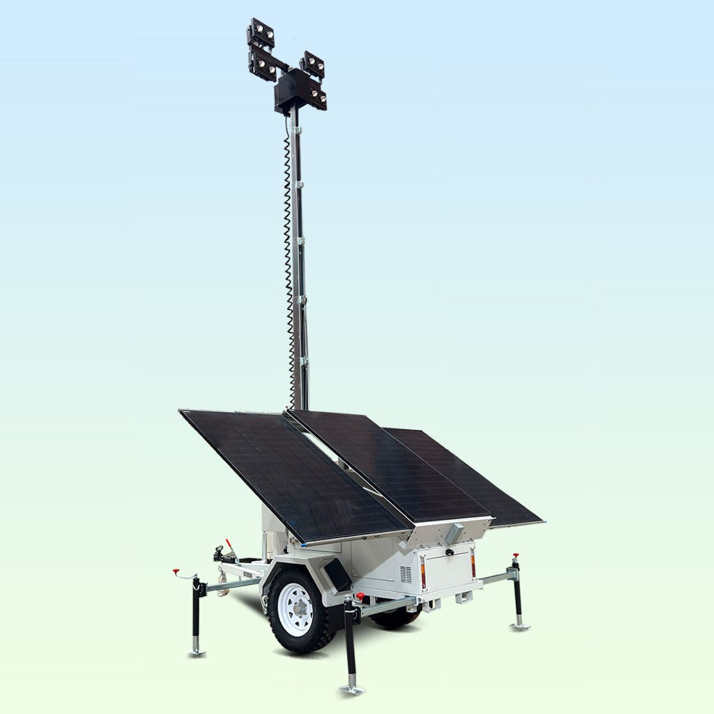 4x320W LED Mobile Light Tower Battery Powered Work Light with Telescopic Mast | Portable Solar Energy Lighting System
